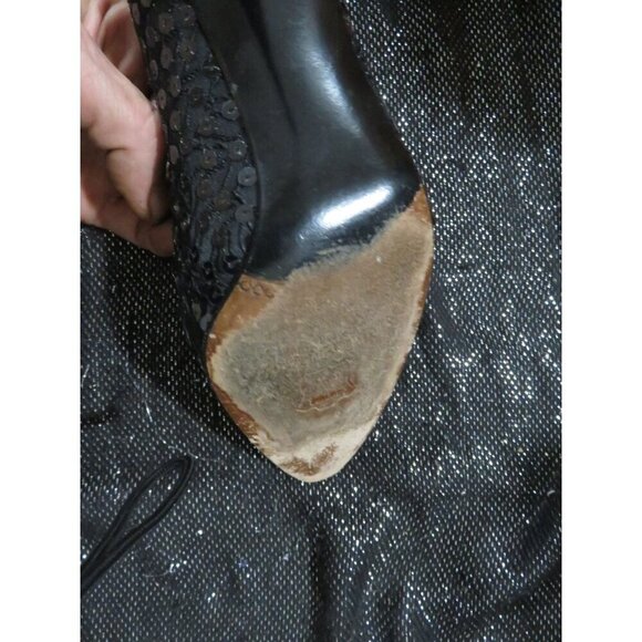Stuart Weitzman Vintage Italian Leather Black Sequined Pumps size 7.5 - Picture 10 of 12